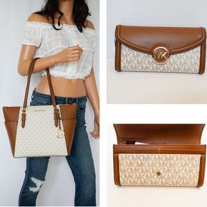 Michael Kors Tote Bag + Flap Wallet MK Vanilla